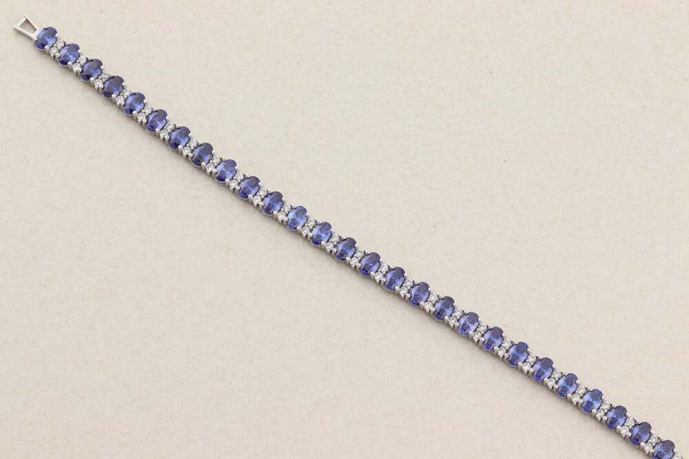 Sterling Silver Natural Tanzanite & Cubic Zirconia Tennis Bracelet 7 1/4" inch - Picture 7 of 8